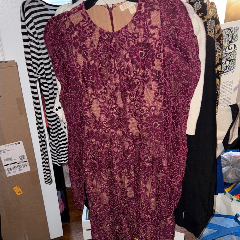 MICHAEL Michael Kors Burgundy Lace Long Sleeve Dress